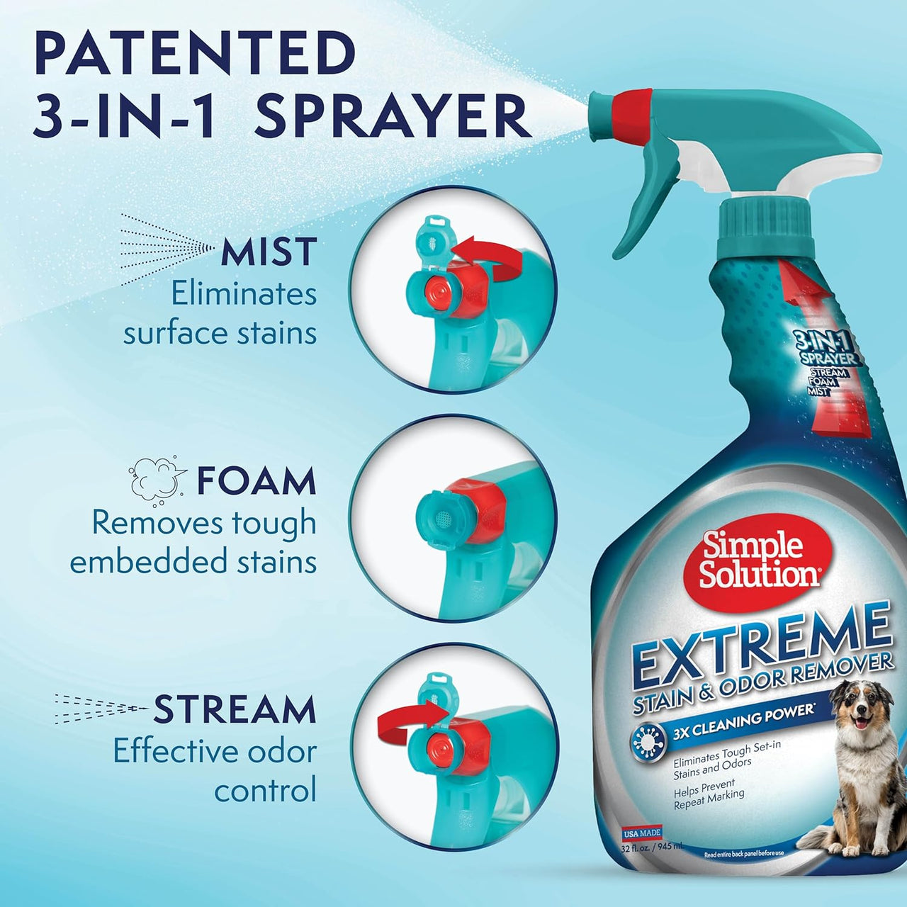 Extreme Pet Stain and Odour Remover, Enzymatic Cleaner with 3X Pro-Bacteria Cleaning Power - 945Ml