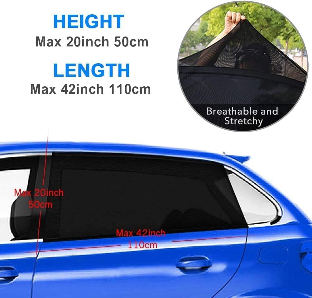 Car Side Window Sun Shade 2Pack, Sun Shade Blocking Mosquito Net, Protection for Kids/Baby/Adults/Pets - 42"X20" Fits All 98% Cars