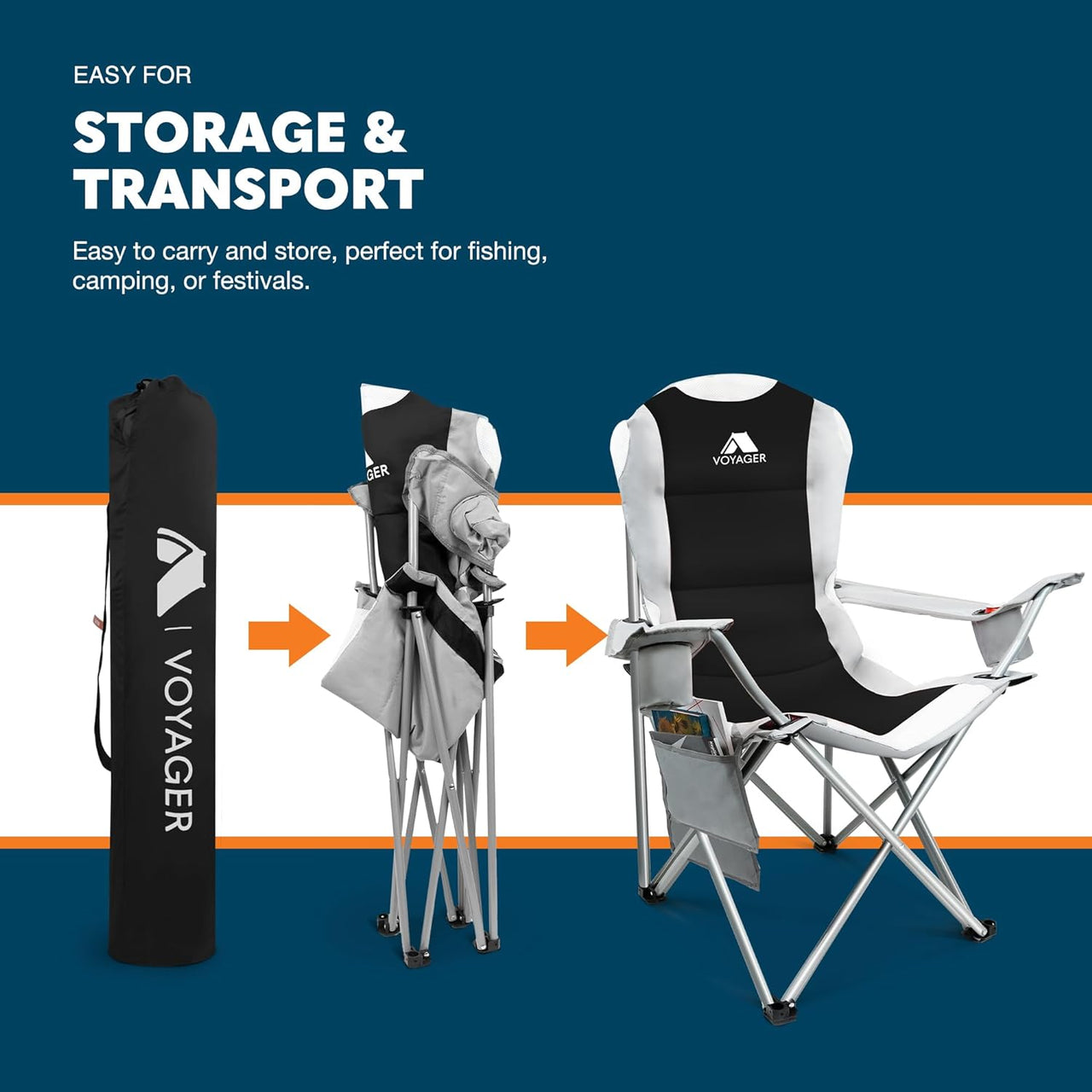 2 Pack Outdoor Camping Chair Set,120Kg Capacity, 3.3Kg per Chair, Waterproof Folding Chairs with Cup Holder & Side Pockets, Portable Chair for Garden, Fishing, Picnic Camping & Travel Comfort