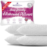 Thumbnail for Hotel Quality Pillows 4 Pack - Bouncy Firm Support Side Sleeper Pillow for Neck, Back & Shoulder Pain Relief - Comfy, Soft Touch Quilted Cover, Hypoallergenic, Made in the UK (48 X 74Cm)