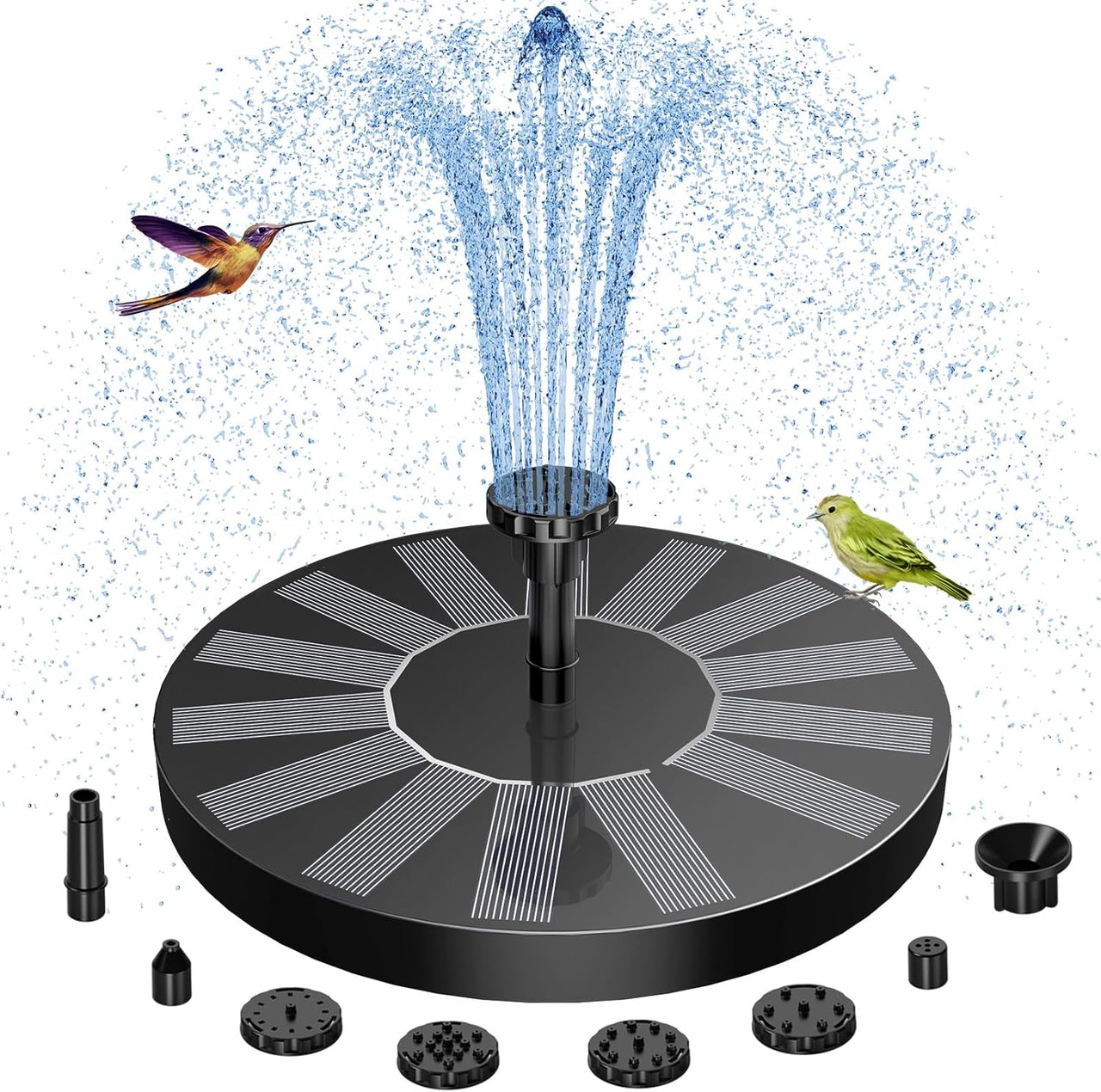 Solar Fountain Pump 1W Solar Water Pump Floating Solar Powered Fountain Kit with 6 Nozzles