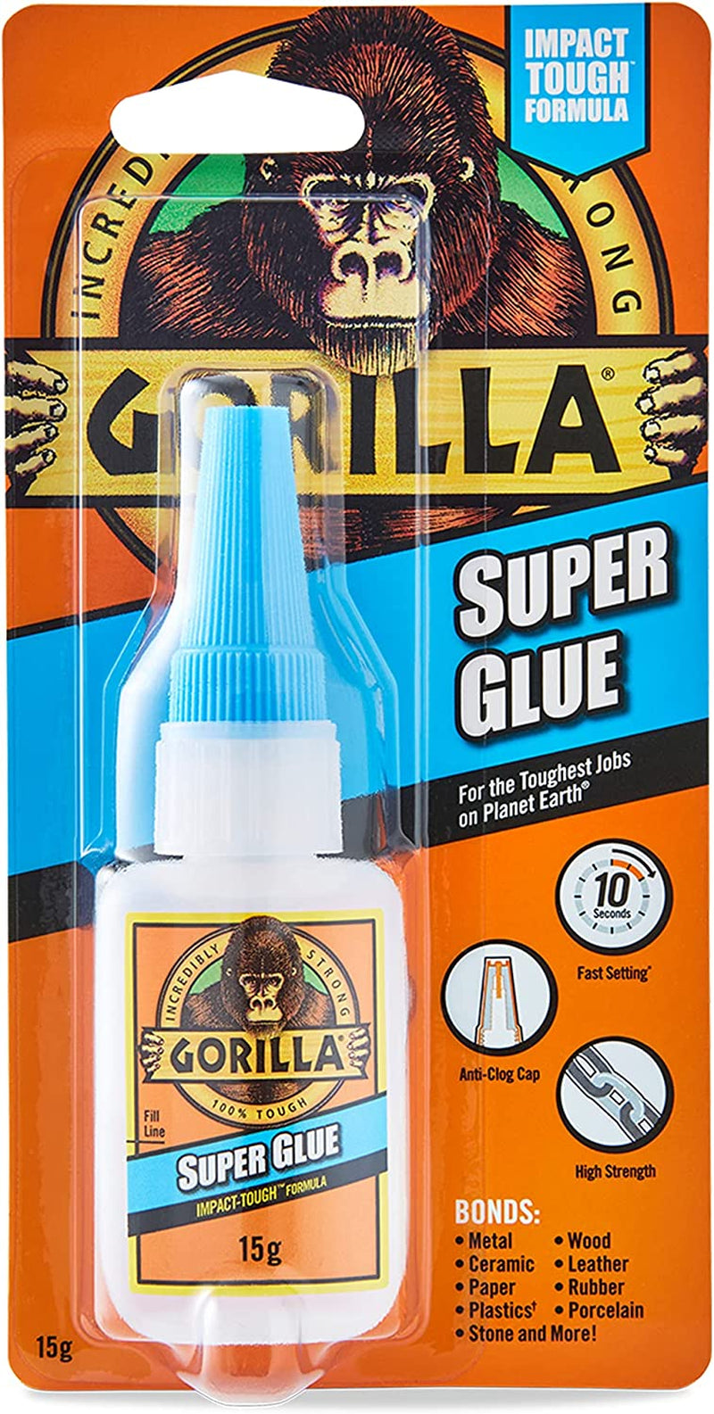 Super Glue, 15G – All Purpose, Impact Tough & Fast Setting with Anti-Clog Cap Ideal for Metal, Ceramics, Leather & More