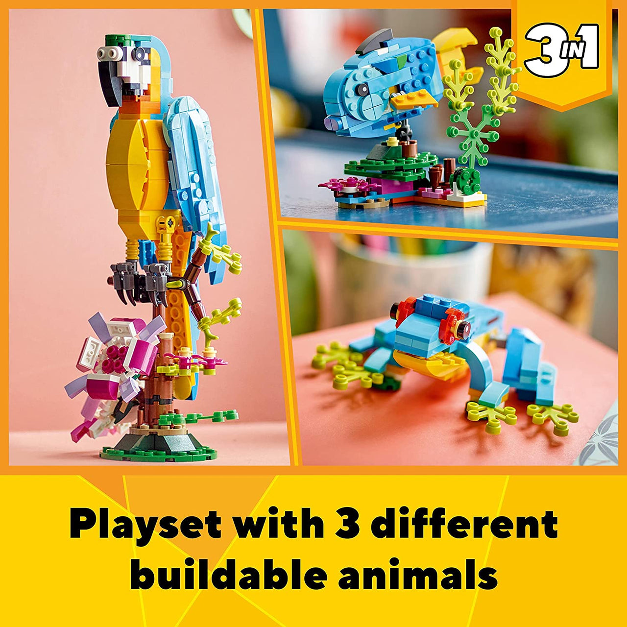 Creator 3 in 1 Exotic Parrot to Frog to Fish Animal Figures Building Toy, Creative Toys for Kids Aged 7 and up 31136