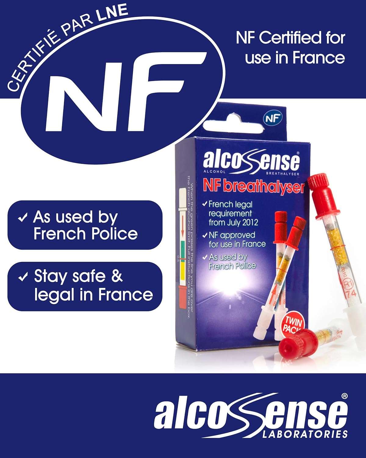 French NF Certified Breathalyzers for France & European Travel - Certified by National Laboratory of France - Breathalyser Twin Pack - NF Approved Alcohol Tester - European Breathalyser Kit