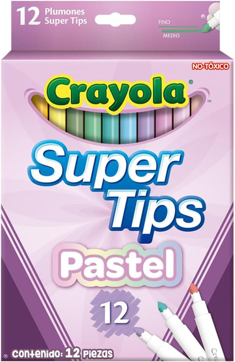 Pastel Supertips Washable Markers - Assorted Colours (Pack of 12), Premium Felt Tip Pens That Can Easily Wash off Skin & Clothing, Ideal for Kids Aged 3+