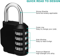 Thumbnail for Combination Locker Padlock, 4 Digit Coded Padlock, Gym Lock, School Locker Lock, Weatherproof Combination Lock Outdoor (Black)