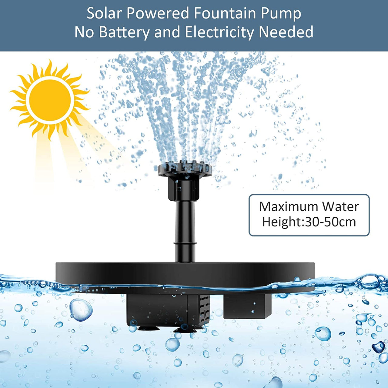 Solar Fountain Pump 1W Solar Water Pump Floating Solar Powered Fountain Kit with 6 Nozzles