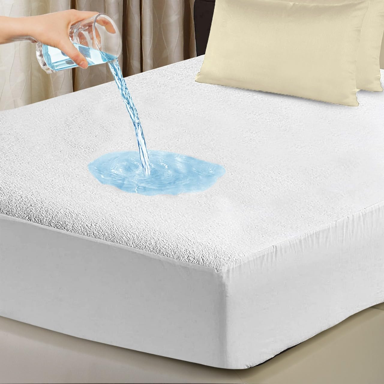 Cotton Single Waterproof Mattress Protector Single Bed Mattress Protector Non Noisy-Super Absorbent-Anti Allergy Waterproof Single Mattress Protector Waterproof Single Waterproof Sheet Fitted