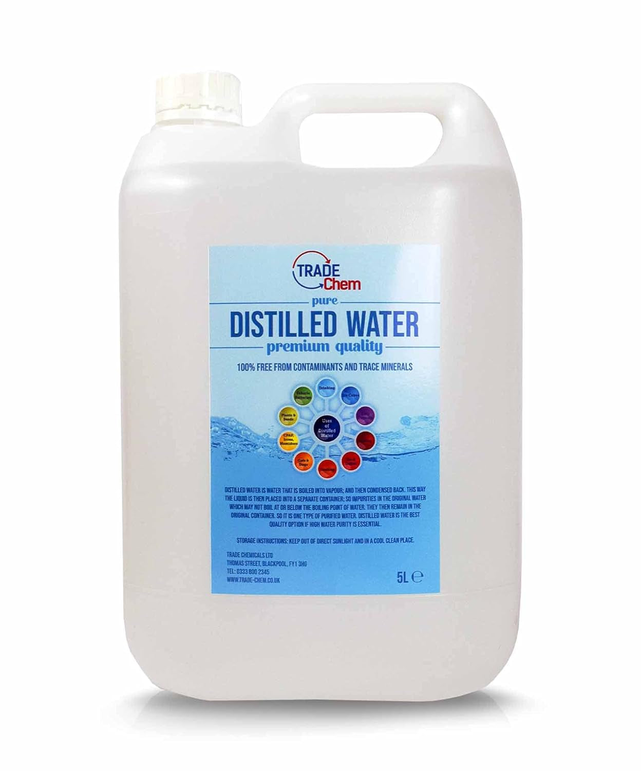 Distilled Water - 100% Ultra Pure Water (Blue) (5L)