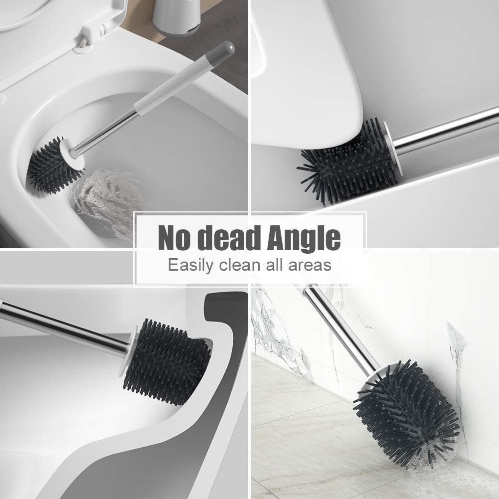 M34152 Silicone Toilet Brushes & Holders, Deep Cleaner, Toilet Brush with Quick Drying Holder Set for Bathroom