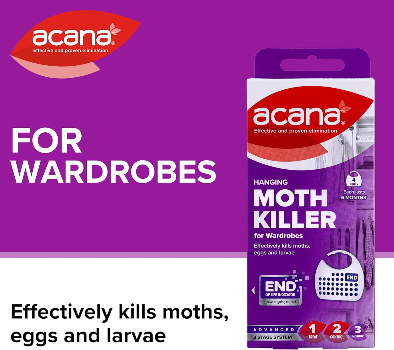 Hanging Moth Killer & Freshener, 4 Pack - Lavender Fragrance, Natural Oils - for Wardrobes - Protects Clothing & Bedding - Each Lasts 6 Months