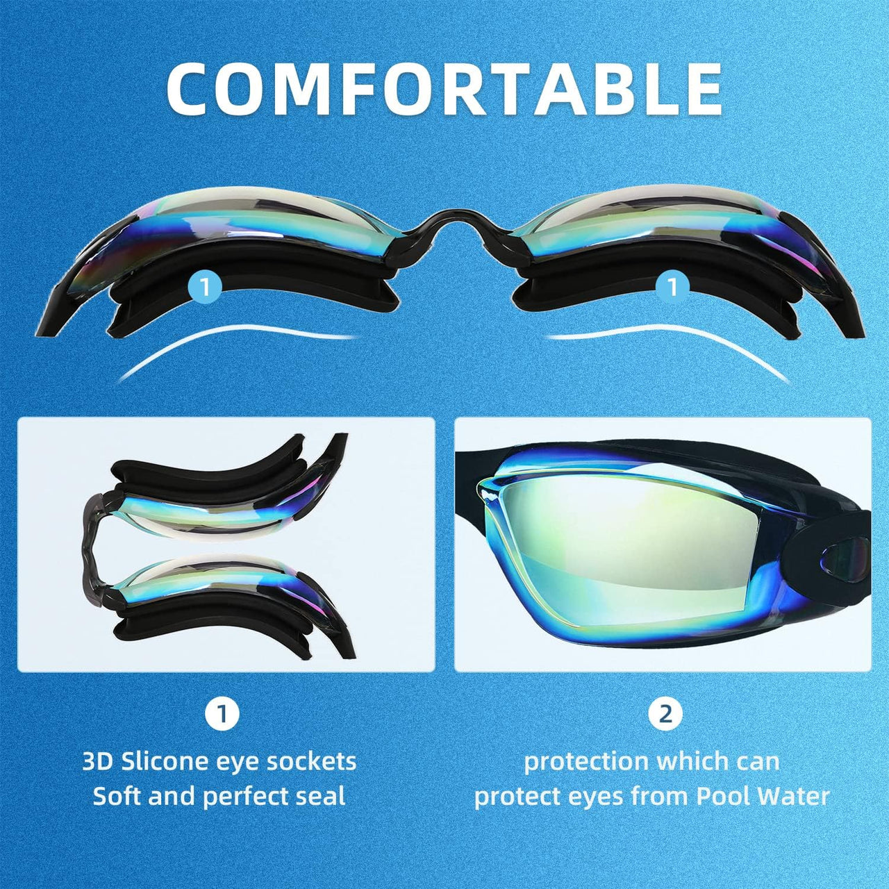 Swim Goggles - 2 Pack Swimming Goggles anti Fog No Leaking for Adult Women Men