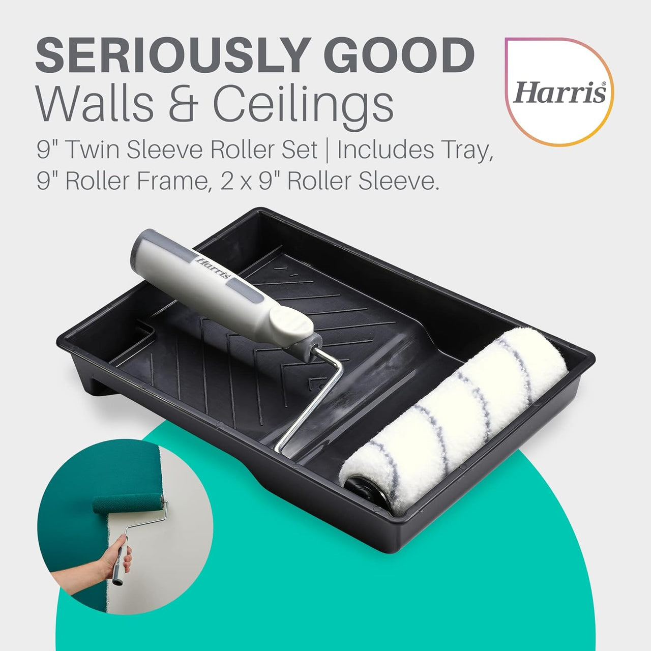 Seriously Good Walls & Ceilings Twin Medium Pile Paint Roller Set with Tray & Frame | 9"