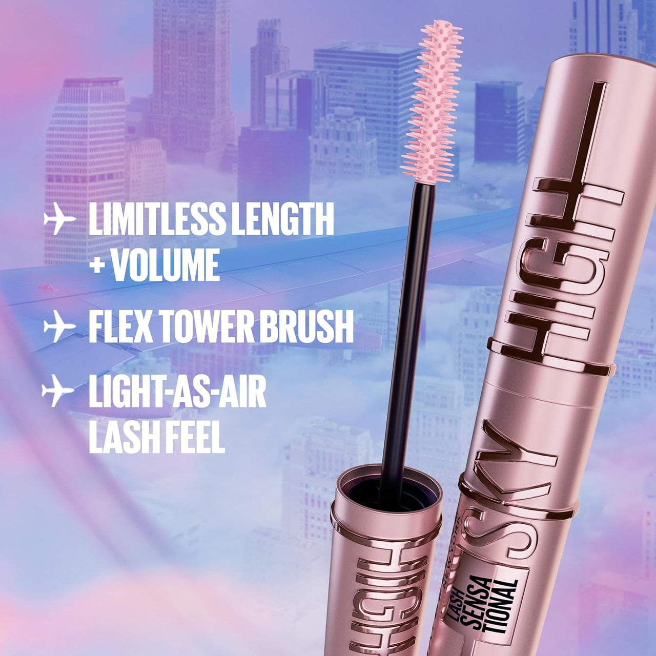 New York Lash Sensational Sky High Mascara, Volumising & Lengthening Mascara, Washable Flake-Free Formula Infused with Bamboo Extract & Fibres, 7 Ml, Shade: 01, Black