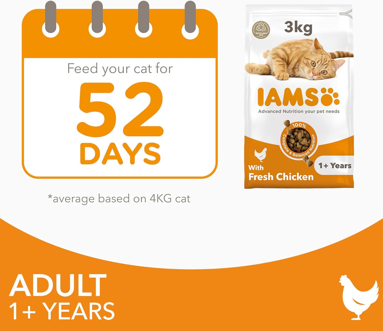 Complete Dry Cat Food for Adult 1+ Cats with Chicken 3 Kg