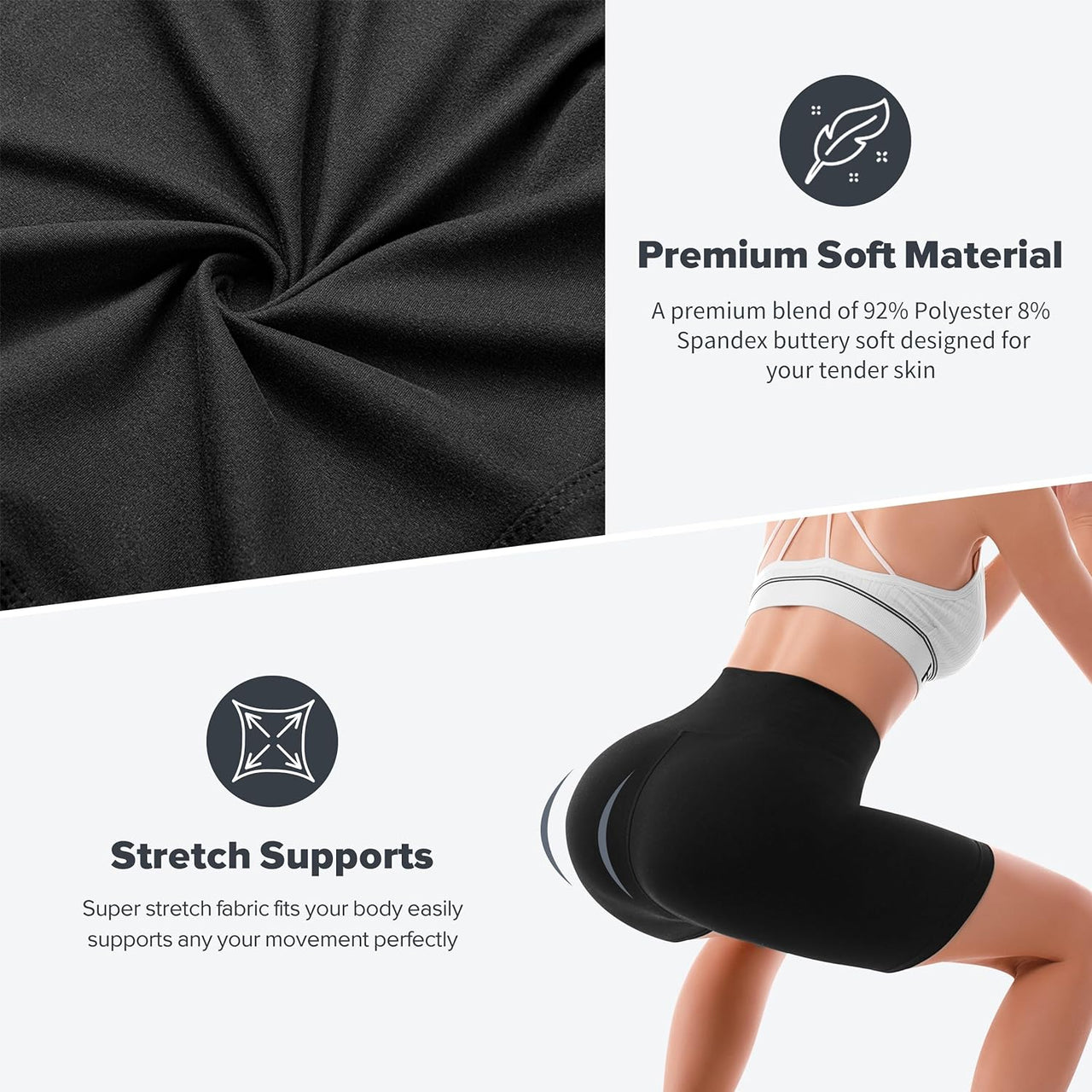 High Waisted Cycling Shorts Women - Tummy Control Buttery Soft Biker Yoga Running Gym Black Workout Athletic Shorts