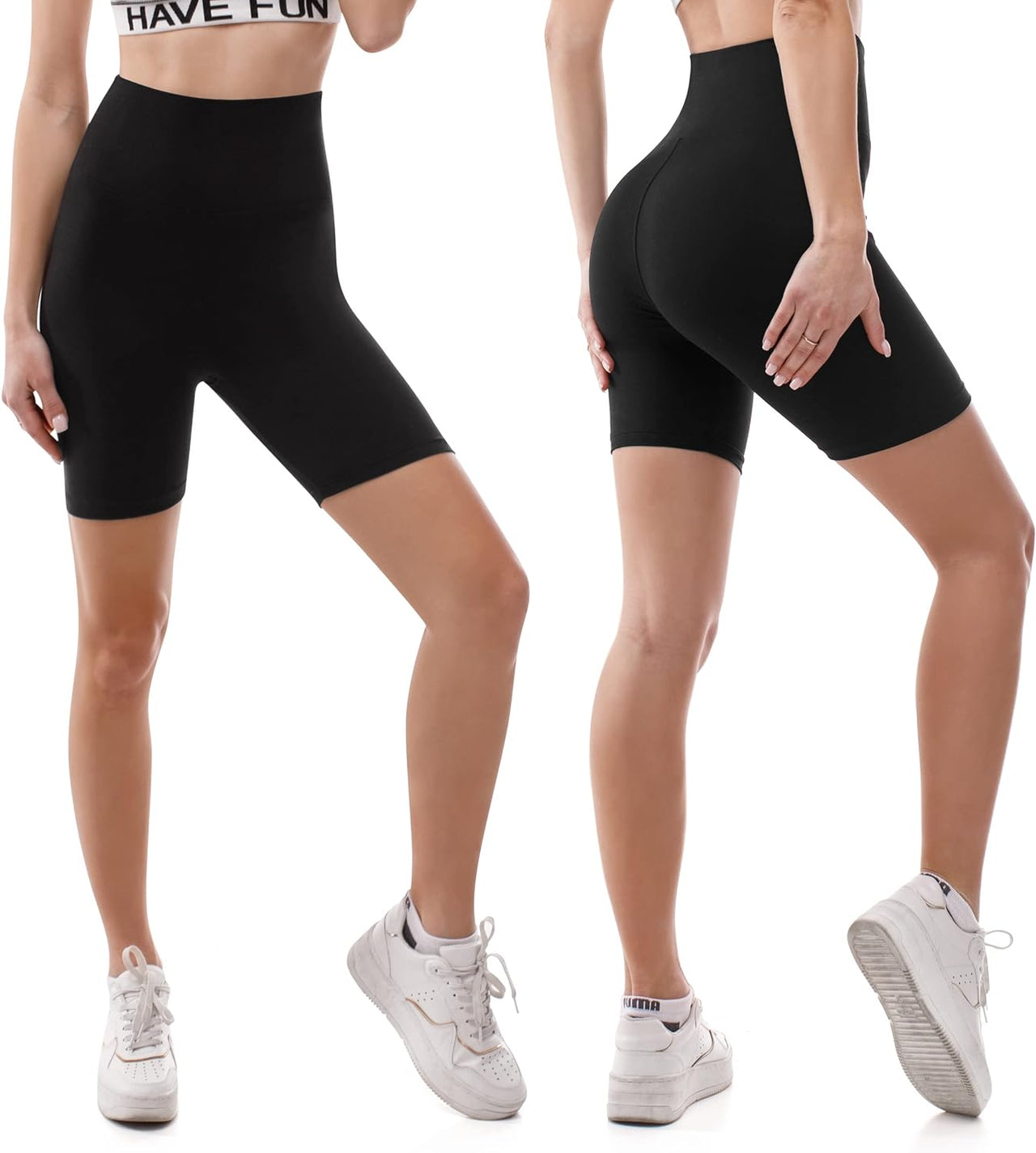 High Waisted Cycling Shorts Women - Tummy Control Buttery Soft Biker Yoga Running Gym Black Workout Athletic Shorts