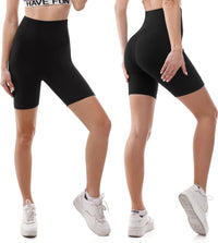 Thumbnail for High Waisted Cycling Shorts Women - Tummy Control Buttery Soft Biker Yoga Running Gym Black Workout Athletic Shorts