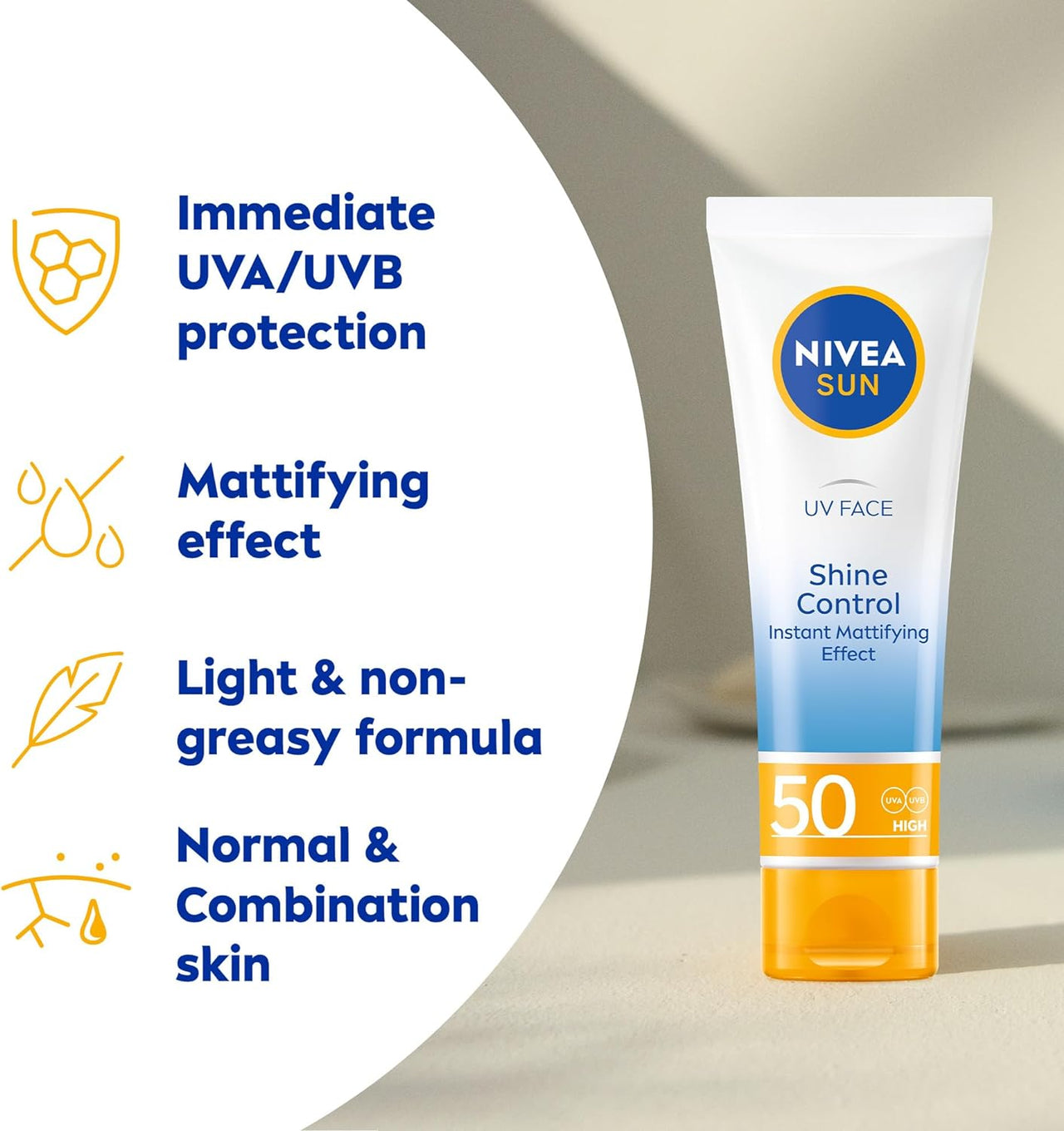 UV Face Shine Control SPF 50 Cream (50Ml), Sun Cream Protects against UVA/UVB Rays and Premature Skin Ageing, Sunscreen for Delicate Facial Skin