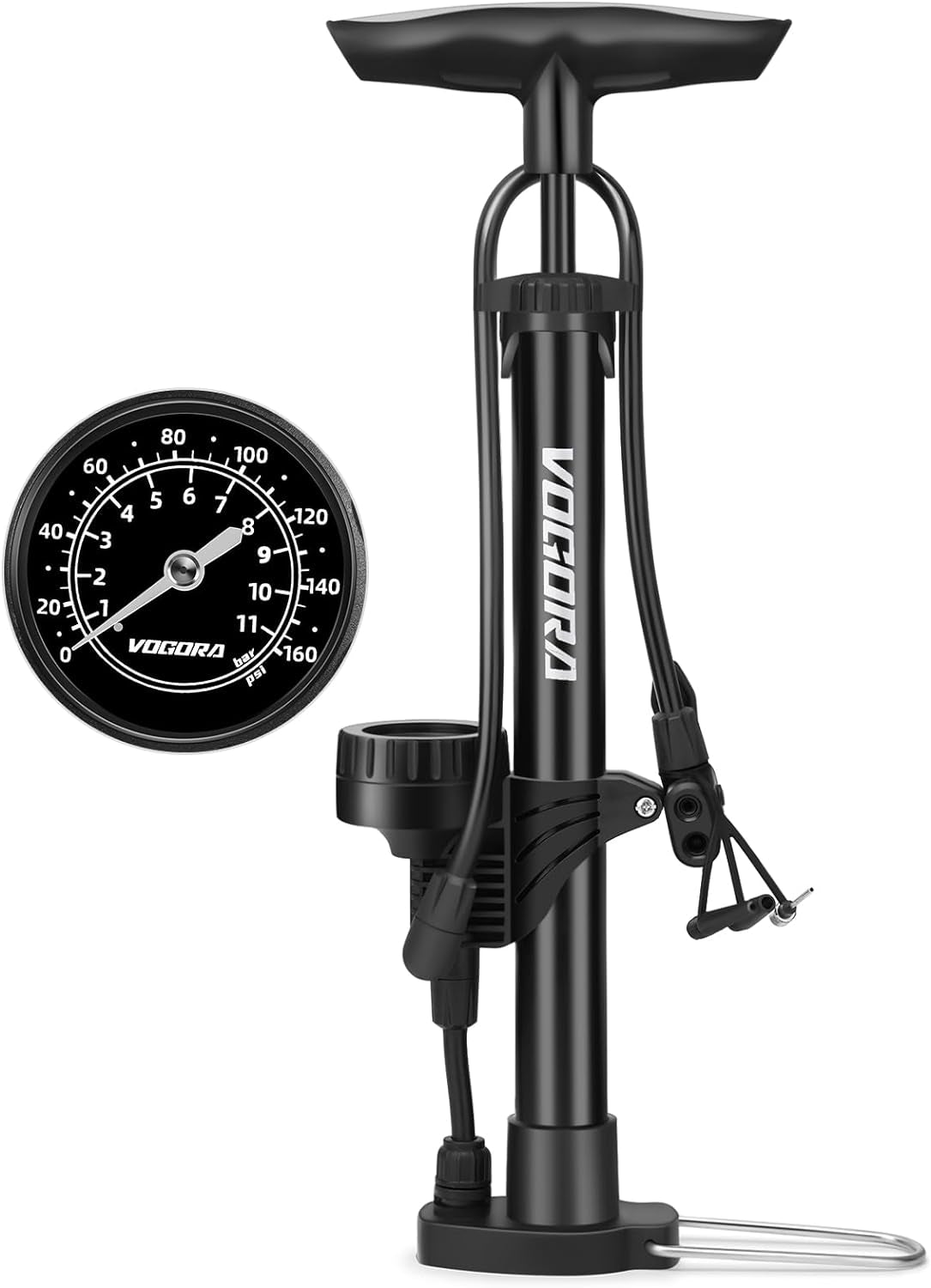 Bike Pump with Pressure Gauge, Bicycle Pump with Presta & Schrader Valves Bike Pump for All Bikes, Foot Pump for Car Tyres, Road Mountain Bikes & Balls