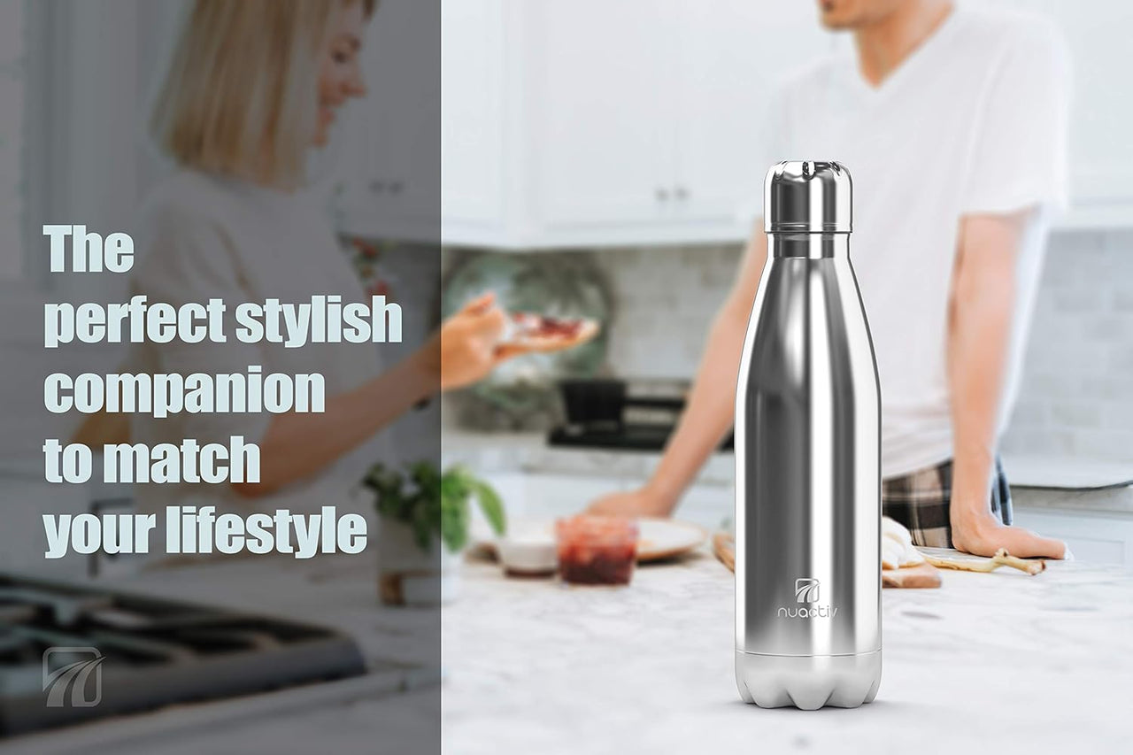 Stainless Steel Insulated Water Bottle, Vacuum Flask BPA Free, 12Hrs Hot & 24Hrs Cold Drinks, Thermal Metal Sports Bottles 500Ml, Leakproof Double Wall Drinking for Kids, Gym, Running, Travel