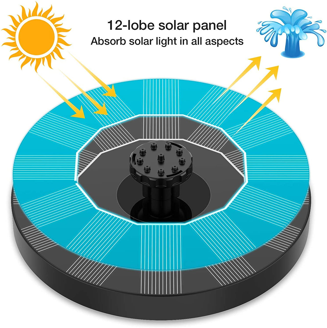 Solar Fountain Pump 1W Solar Water Pump Floating Solar Powered Fountain Kit with 6 Nozzles