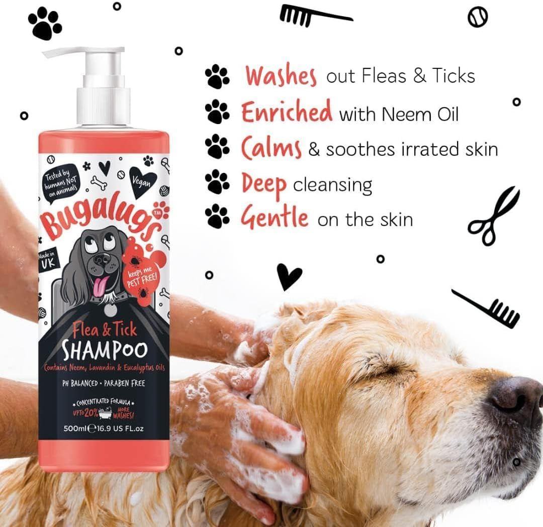 Flea and Tick Dog Shampoo by , Works on Smelly Puppies & Dogs, Contains Neem Oil & Eucalyptus Oils, PH Balanced Vegan Pet Shampoo, Used by Professional Groom