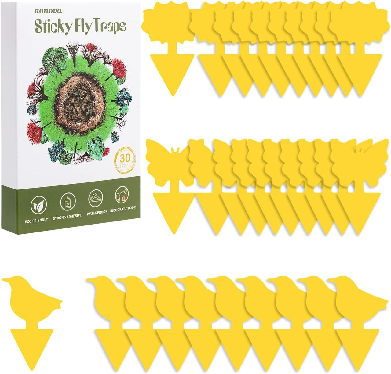 Fruit Fly Traps, Pack 30 Yellow Double-Sided Fungus Gnat Sticky Catcher for Plants Indoor and Outdoor Insects Fly Control - Non-Toxic, Waterproof