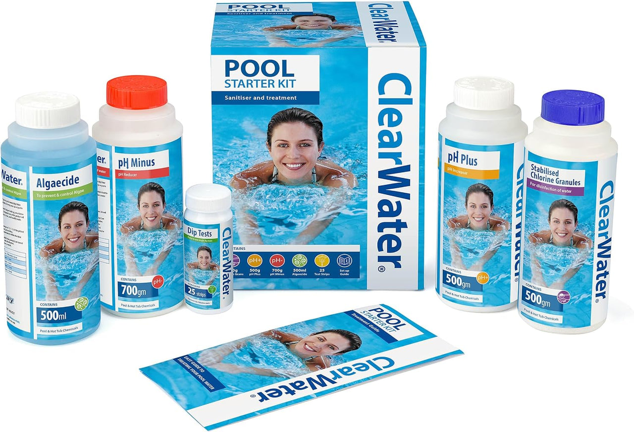 CH0017 Pool Chemical Starter Kit for above Ground Pool and Paddling Pool Water Treatment (Includes Chlorine, Ph Minus, Ph Plus, Algaecide and Test Strips)