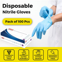 Thumbnail for Disposable Nitrile Gloves, Powder Free, Blue, Size M (Pack of 100 Pieces)