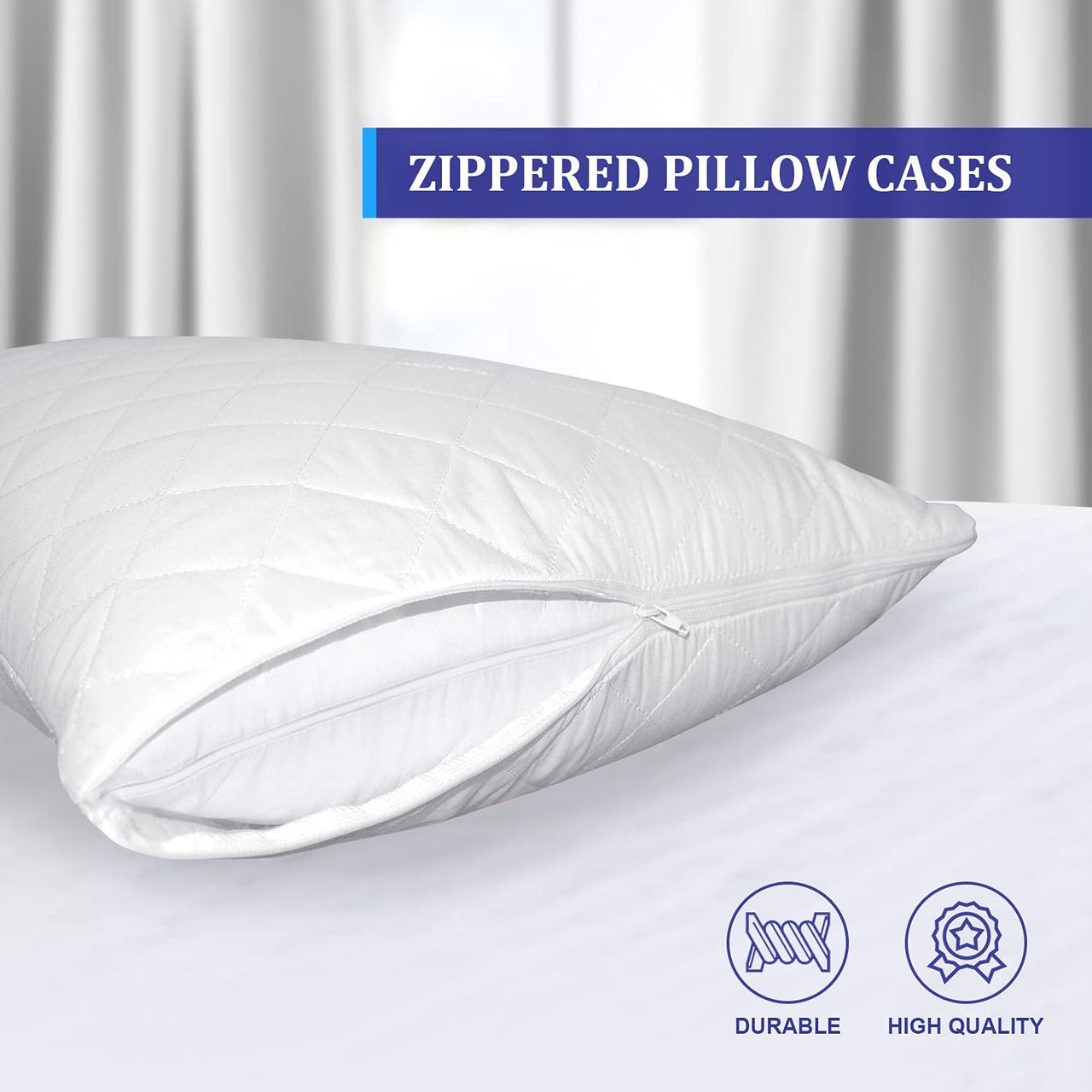 Pillow Protectors 4 Pack Quilted Zipped - Ultra Luxe Zipped Pillow Protectors, Quilted Pillow Protectors, Soft & Breathable Microfiber Pillowcase Protectors, Hypoallergenic 50 X 75Cm - White