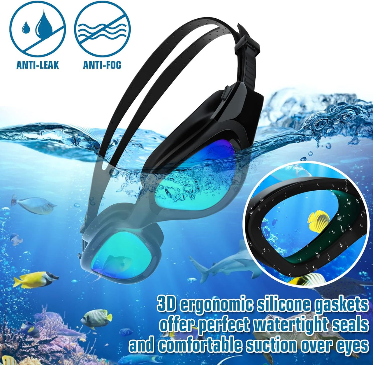 Adult Swimming Goggles,Polarized Open Water Goggles Swimming anti Fog UV Protection No Leakage Clear Vision Easy to Adjust for Adults Men Women Teenagers