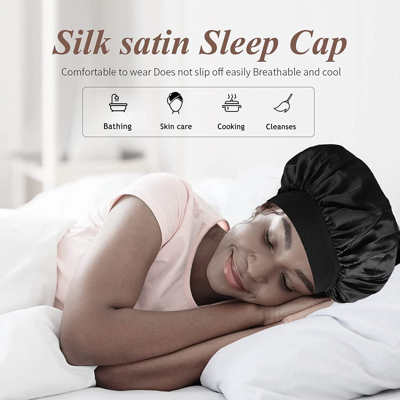 Silk Bonnet Satin Bonnet, Silk Hair Wrap for Sleeping, Soft and Comfortable Silk Sleep Cap