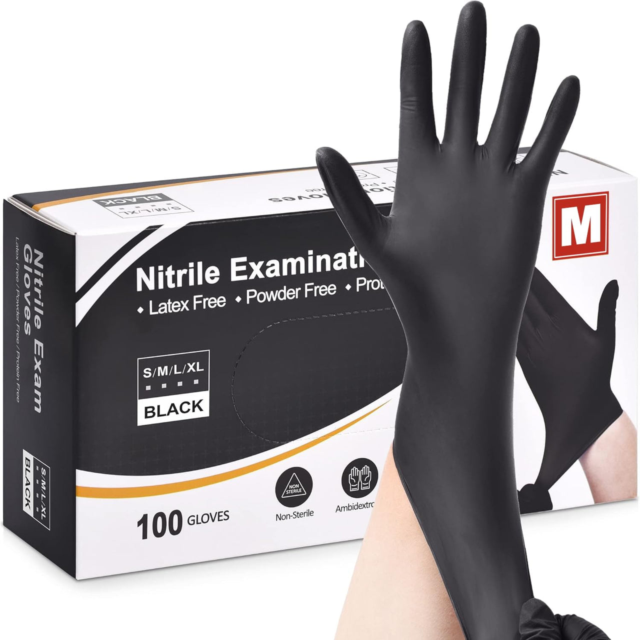 Black Nitrile Disposable Gloves - Latex Free, Powder Free, Exam Disposable Gloves, Disposable, Surgical, Cleaning, Food Gloves, Extra Strong, Multi-Purpose Gloves, Black Disposable Gloves (MEDIUM)