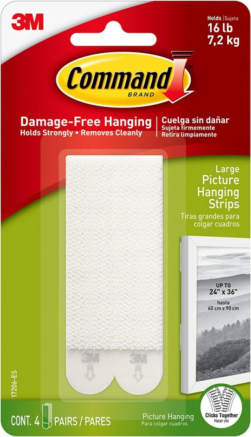 Large Picture Hanging Strips, Adhesive Strips - 4 Pairs (8 Strips), White - Damage Free Hanging - for Pictures, Frames and Mirrors, Wall Décor and Signs - Holds up to 7.2 Kg