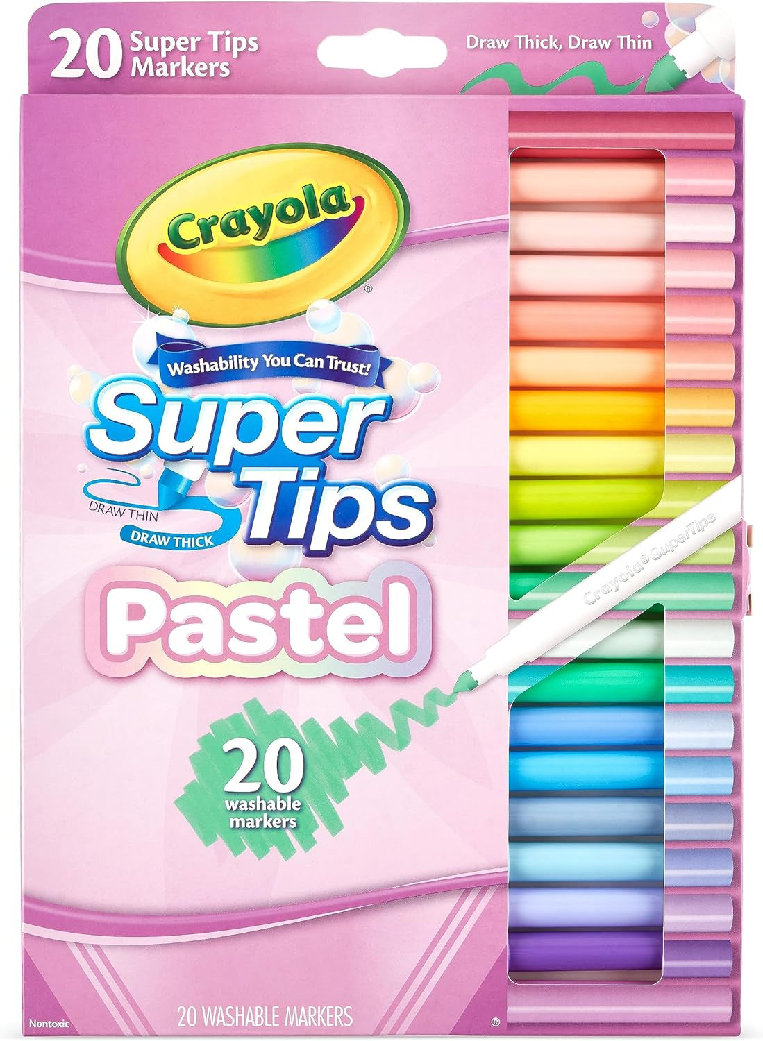 Pastel Supertips Washable Markers - Assorted Colours (Pack of 20) | Premium Felt Tip Pens That Can Easily Wash off Skin and Clothing | for Ages 3+