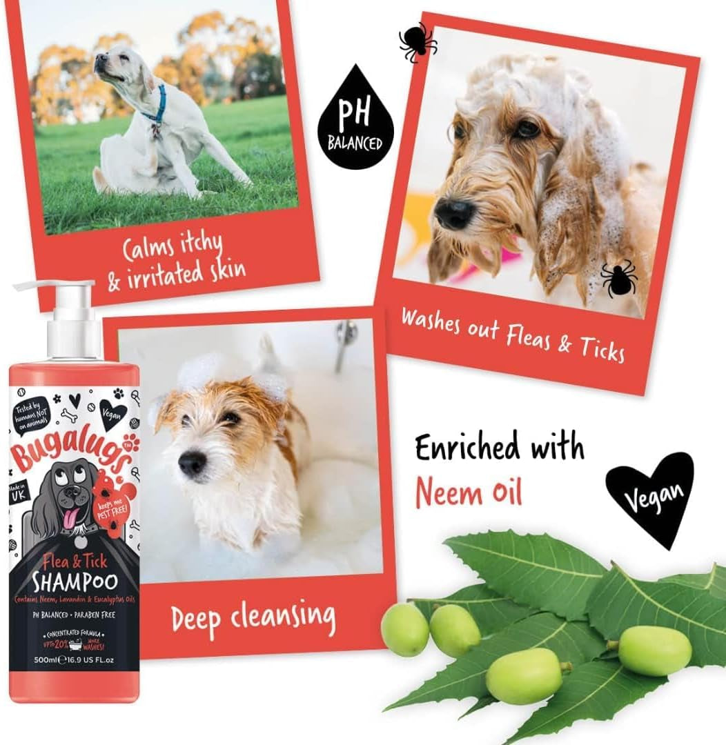 Flea and Tick Dog Shampoo by , Works on Smelly Puppies & Dogs, Contains Neem Oil & Eucalyptus Oils, PH Balanced Vegan Pet Shampoo, Used by Professional Groom