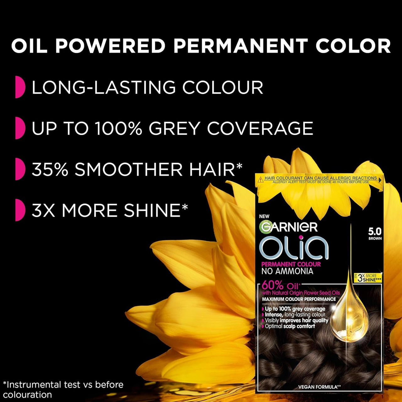 Olia Permanent Hair Dye, up to 100% Grey Hair Coverage, No Ammonia, 5.0 Brown