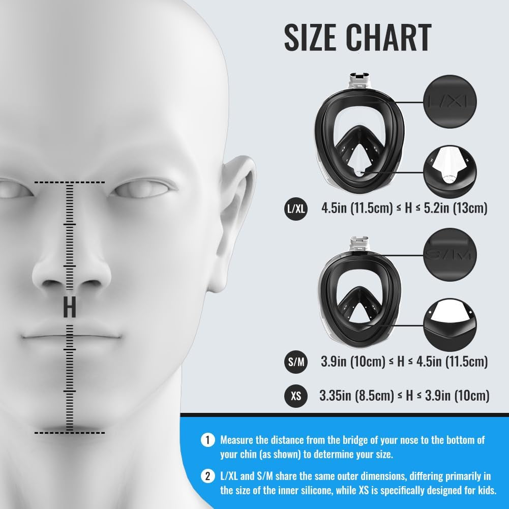 SN01 Full Face Snorkel Mask with Detachable Camera Mount, Anti-Fog and Foldable Design, Advanced Breathing System for a Safe Adults/Kids Snorkeling Experience