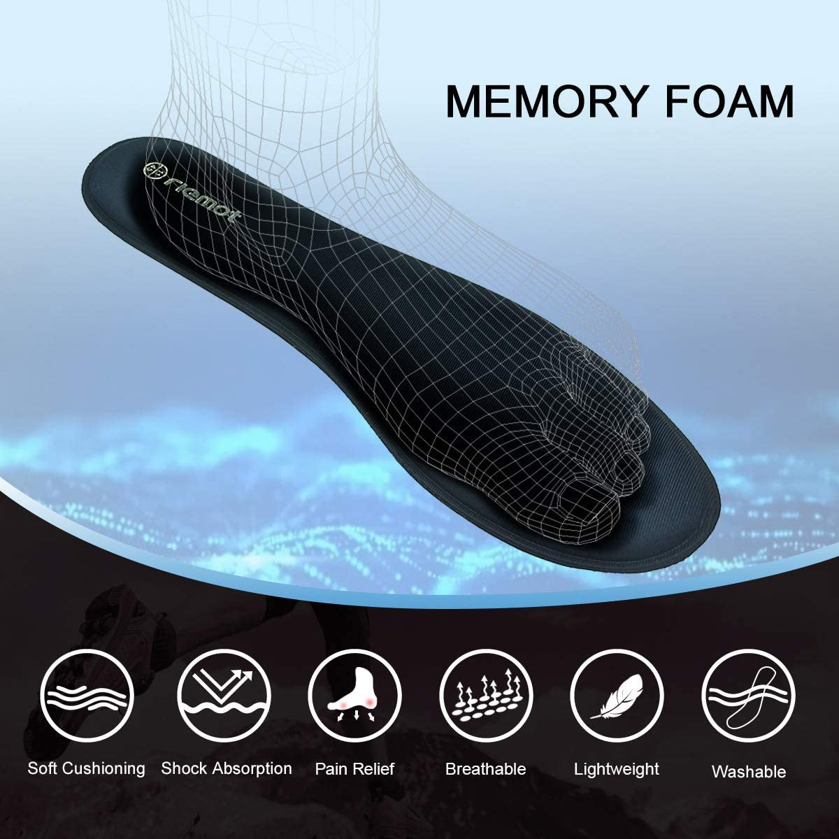 Memory Foam Insoles for Men and Women,Replacement Shoe Inserts for Sports Shoes,Trainers,Sneakers,Work Boots and Walking Shoes,Comfort,Cushioning