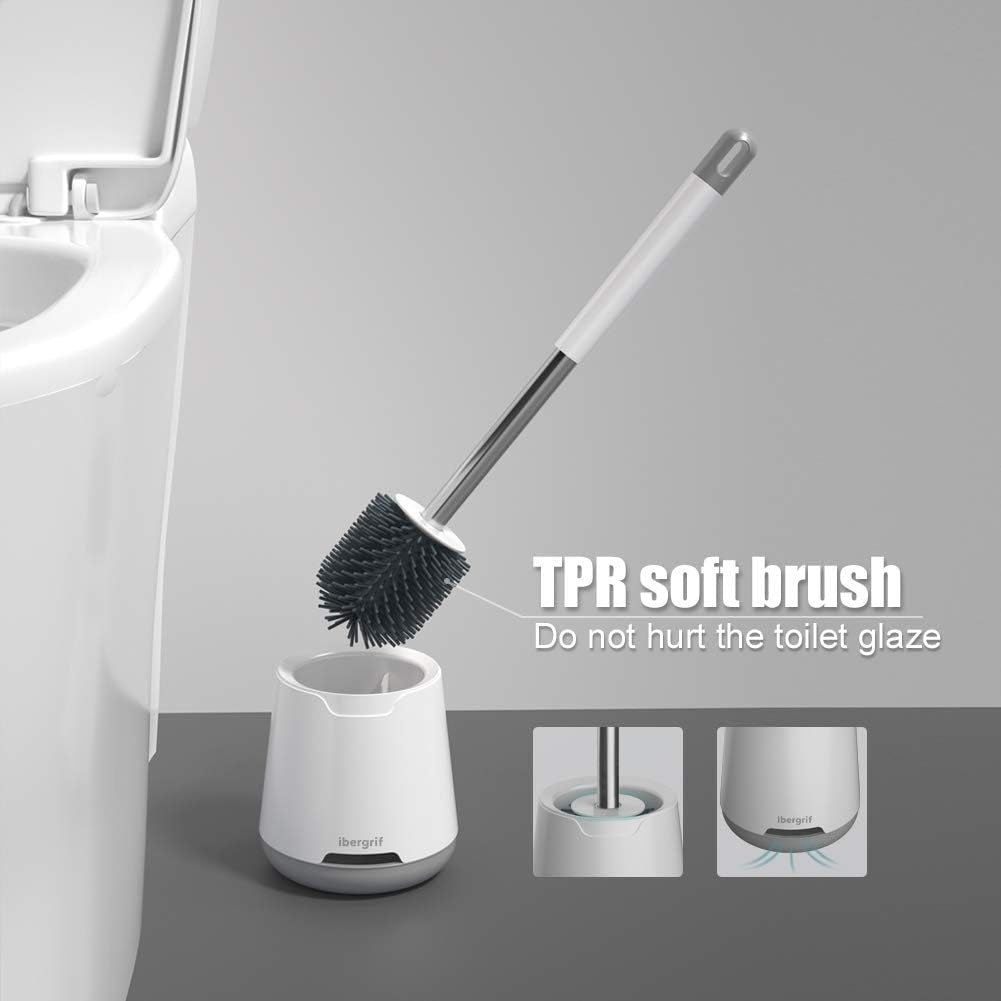 M34152 Silicone Toilet Brushes & Holders, Deep Cleaner, Toilet Brush with Quick Drying Holder Set for Bathroom