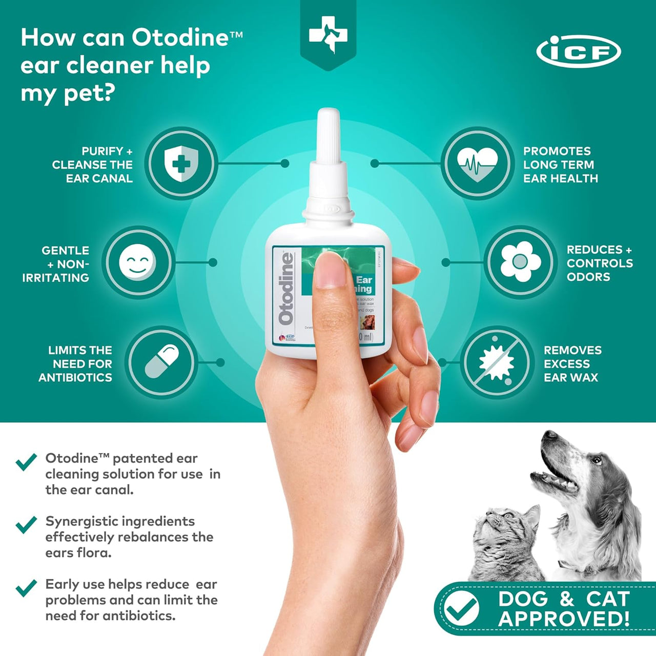 Otodine | Cat & Dog Ear Cleaner Solution | Dog Ear Drops to Stop Wax Build Up, Head Shaking, Discomfort, Ear Odour & Scratching | 100Ml