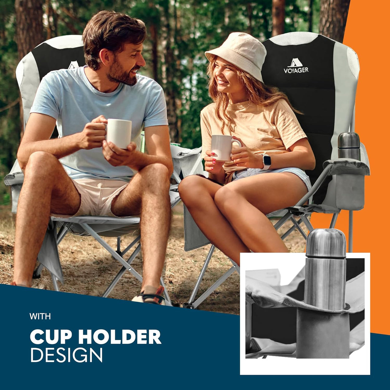 2 Pack Outdoor Camping Chair Set,120Kg Capacity, 3.3Kg per Chair, Waterproof Folding Chairs with Cup Holder & Side Pockets, Portable Chair for Garden, Fishing, Picnic Camping & Travel Comfort