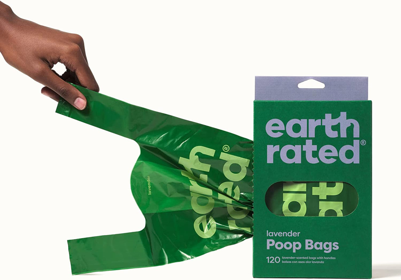 Dog Poo Bags with Handles, Easy Tie and Guaranteed Leakproof, Lavender Scented, 120 Handle Bags