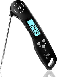 Thumbnail for Digital Meat Thermometer, Instant Read Food Thermometer with Backlight LCD Screen, Foldable Long Probe & Auto On/Off, Perfect for Kitchen, BBQ, Water,Meat, Milk, Cooking Food (Black)