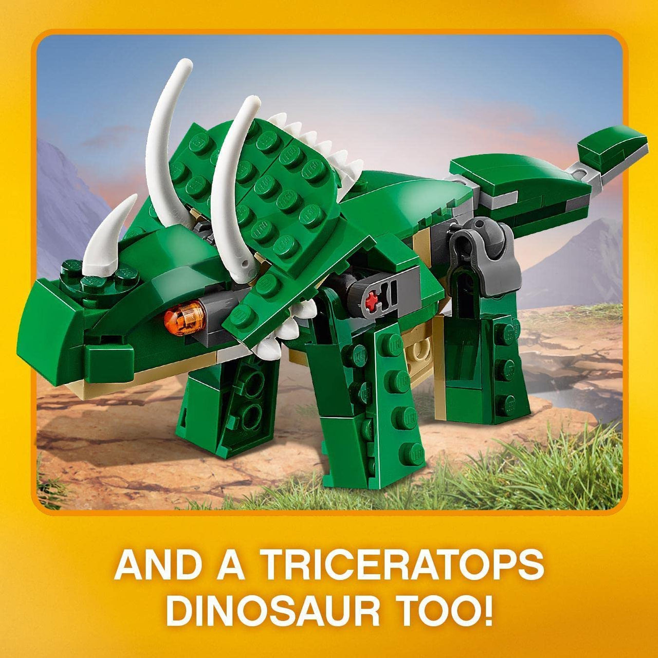 31058 Creator Mighty Dinosaurs Toy, 3 in 1 Model, T. Rex, Triceratops and Pterodactyl Dinosaur Figures, Gifts for 7-12 Year Old Kids, Boys & Girls