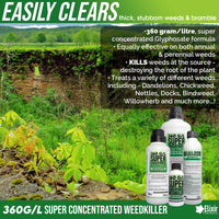 Thumbnail for 360 G/L Glyphosate Commercial Industrial Strength Weed Killer | Treats up to 3332 Sq.M | Concentrated Herbicide/Weedkiller | 2 X 1 Litre Bottle + Measuring Cup & Gloves